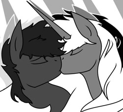 Size: 526x480 | Tagged: artist needed, source needed, safe, oc, oc only, oc:enuil horman, pegasus, pony, unicorn, eyes closed, gay, kissing, male