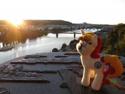 Size: 1900x1425 | Tagged: safe, oc, oc:miss libussa, pony, czech republic, morning, plushie, river, sunrise, tree