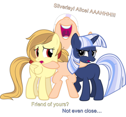 Size: 2231x2074 | Tagged: safe, artist:zacatron94, oc, oc only, oc:alice goldenfeather, oc:silverlay, oc:sweep star, pegasus, pony, unicorn, female, hug, mare, simple background, transparent background