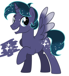 Size: 400x443 | Tagged: safe, artist:catpony13, oc, oc:leo sparkle, alicorn, pony, alicorn oc, base used, ethereal mane, male, offspring, parent:flash sentry, parent:twilight sparkle, parents:flashlight, raised hoof, simple background, solo, stallion, starry mane, transparent background