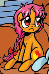 Size: 174x263 | Tagged: safe, idw, pony, unicorn, spoiler:comic, spoiler:comic40, braid, frown, hikaru shidou, magic knight rayearth, ponified, sitting