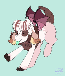 Size: 1509x1741 | Tagged: safe, artist:lechu-zaz, oc, bat pony, hybrid, arttrade, bat pony oc, bat wings, eyes closed, tongue out, wings