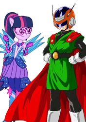 Size: 466x658 | Tagged: safe, sci-twi, twilight sparkle, equestria girls, crossover, crossover shipping, crystal guardian, crystal wings, dragon ball z, female, gohan, great saiyaman, male, ponied up, shipping, straight, twihan, wings