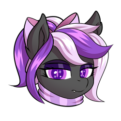 Size: 2000x2000 | Tagged: safe, artist:ask-colorsound, oc, oc only, oc:nightwalker, pony, bow, clothes, emotes, fangs, hair bow, looking at you, scarf, simple background, slit eyes, transparent background