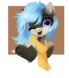 Size: 956x1080 | Tagged: safe, artist:sofiko-ko, oc, pegasus, pony, bust, clothes, one eye closed, scarf, wink