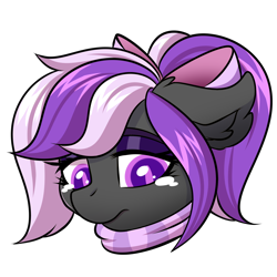 Size: 2000x2000 | Tagged: safe, artist:ask-colorsound, oc, oc only, oc:nightwalker, pony, bow, clothes, emotes, hair bow, looking at you, scarf, simple background, slit eyes, teary eyes, transparent background