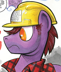 Size: 648x760 | Tagged: safe, idw, earth pony, pony, spoiler:comic, spoiler:comic41, clothes, hard hat, male, plumb bob, shirt, stallion