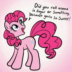 Size: 2100x2100 | Tagged: safe, artist:sjart117, derpibooru import, part of a set, pinkie pie, earth pony, pony, bad pickup line, female, flirting, looking up, mare, pickup lines, smiling, solo, speech