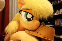 Size: 1024x683 | Tagged: safe, artist:ponimalion, applejack, pony, bed, female, hat, irl, life size, mare, photo, plushie