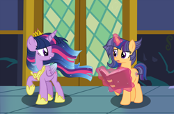 Size: 2268x1492 | Tagged: safe, artist:staricy097, twilight sparkle, twilight sparkle (alicorn), oc, oc:starry sentry, alicorn, pony, unicorn, base used, book, ethereal mane, female, magic, mare, offspring, parent:flash sentry, parent:twilight sparkle, parents:flashlight, ultimate twilight