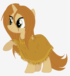 Size: 272x295 | Tagged: safe, oc, oc only, oc:autumn amber, pony, unicorn, clothes, female, mare, poncho, raised hoof, simple background, solo, white background