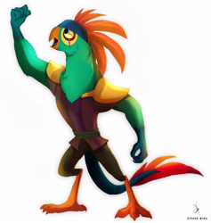 Size: 3226x3400 | Tagged: safe, artist:zidanemina, mullet (character), anthro, bird, parrot, my little pony: the movie, clothes, high res, male, open mouth, parrot pirates, pirate, simple background, solo, white background