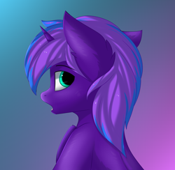 Size: 2976x2900 | Tagged: safe, artist:snowstormbat, oc, oc:cosmic star, pony, unicorn, gradient background, looking back, male, open mouth, solo, stallion