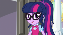 Size: 1280x718 | Tagged: safe, screencap, sci-twi, twilight sparkle, dance magic, equestria girls, spoiler:eqg specials, bowtie, clothes, female, glasses, ponytail, solo, vest