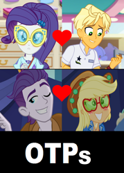 Size: 1776x2480 | Tagged: safe, applejack, dirk thistleweed, ragamuffin (equestria girls), rarity, accountibilibuddies, accountibilibuddies: rainbow dash, equestria girls, equestria girls series, spring breakdown, spoiler:choose your own ending (season 2), spoiler:eqg series (season 2), appledirk, female, geode of shielding, magical geodes, male, meme, otp, rarimuffin, shipping, shipping domino, straight