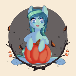 Size: 900x900 | Tagged: safe, artist:veincchi, oc, earth pony, pony, female, halloween, holiday, mare, pumpkin, solo