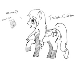 Size: 704x563 | Tagged: safe, artist:-censored-, oc, oc only, oc:treble, earth pony, pony, colored hooves, earth pony oc, male, monochrome, music notes, raised hoof, reference sheet, solo, stallion, tail wrap