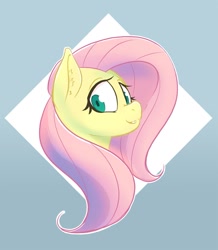 Size: 1023x1174 | Tagged: safe, artist:ikarooz, fluttershy, pegasus, pony, bust, cute, ear fluff, female, looking at you, mare, partial background, portrait, shyabetes, smiling, solo, three quarter view