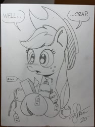 Size: 768x1024 | Tagged: safe, artist:andypriceart, applejack, earth pony, pony, coronavirus, covid-19, female, hand sanitizer, hand soap, mare, mouth mask, tissue box, traditional art, vulgar