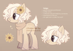 Size: 1024x713 | Tagged: safe, artist:biitt, oc, oc:helga, earth pony, pony, clothes, deer tail, female, flower, flower in hair, mare, reference sheet, scarf, solo