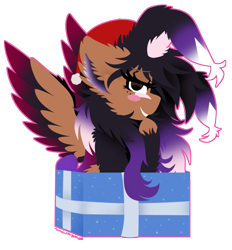 Size: 681x733 | Tagged: safe, artist:vanillaswirl6, oc, oc:cutie bun bun, pony, box, christmas, hat, holiday, pony in a box, pony present, present, santa hat, simple background, transparent background