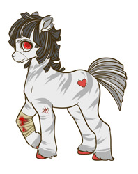 Size: 556x703 | Tagged: safe, artist:boopeep, oc, oc only, zebra, bandage, colored hooves, heart, hoof fluff, male, raised hoof, simple background, solo, stallion, torn ear, white background, zebra oc