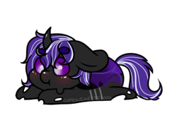 Size: 398x314 | Tagged: safe, artist:cottonsweets, part of a set, oc, oc only, changeling, bean ych, blushing, changeling oc, cute, eye clipping through hair, purple, purple changeling, purple eyes, simple background, solo, transparent background, ych result