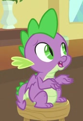 Size: 295x430 | Tagged: safe, screencap, spike, dragon, the point of no return, claws, concerned, cropped, folded wings, male, sitting, solo, tail, toes, winged spike, wings