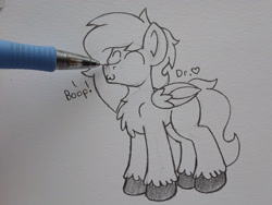 Size: 2576x1932 | Tagged: safe, artist:drheartdoodles, oc, oc:dr.heart, pegasus, pony, :3, ^3^, boop, clydesdale, lineart, pencil, silly, smiling, traditional art, unshorn fetlocks