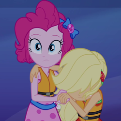 Size: 1080x1080 | Tagged: safe, screencap, applejack, pinkie pie, better together, equestria girls, spring breakdown, cropped, duo, female, lifejacket, seasickness