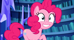 Size: 1366x751 | Tagged: safe, screencap, pinkie pie, earth pony, pony, scare master, cute, diapinkes, female, mare, smiling, solo, twilight's castle