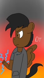 Size: 720x1280 | Tagged: safe, artist:dashing thunder, oc, oc only, oc:dashing thunder, anthro, pegasus, angry, brown eyes, clothes, determined, digital art, frown, german flag, jacket, lightning, magic, male, power, solo, spread wings, underhoof, wings