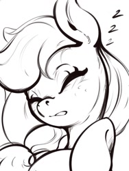 Size: 882x1171 | Tagged: safe, artist:tohupo, applejack, earth pony, pony, eyes closed, female, mare, monochrome, onomatopoeia, sleeping, solo, sound effects, zzz