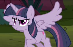 Size: 1465x939 | Tagged: safe, screencap, mean twilight sparkle, the mean 6, cropped, smiling, solo, spread wings, wings