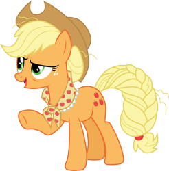 Size: 3000x3050 | Tagged: safe, artist:cloudyglow, artist:yanoda, applejack, earth pony, pony, the last problem, .ai available, alternate hairstyle, female, mare, older, older applejack, raised hoof, simple background, transparent background, vector, vector trace