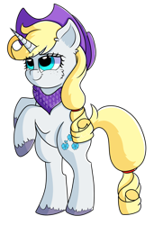 Size: 1280x1866 | Tagged: safe, artist:rainbowtashie, applejack, rarity, oc, earth pony, pony, unicorn, bandana, commissioner:bigonionbean, cowboy hat, female, fusion, hair braid, hat, mare, rearing, simple background, transparent background, unshorn fetlocks