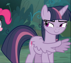 Size: 1044x936 | Tagged: safe, screencap, mean twilight sparkle, the mean 6, cropped, lidded eyes, offscreen character, smiling, solo focus