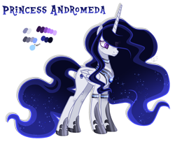 Size: 2368x1952 | Tagged: safe, artist:sugaryicecreammlp, oc, oc:andromeda galaxy, alicorn, pony, alicorn oc, female, mare, reference sheet, simple background, solo, transparent background