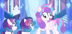 Size: 1612x758 | Tagged: safe, artist:staricy097, princess flurry heart, oc, oc:ever, oc:never, pony, unicorn, base used, female, filly, offspring, older, parent:princess cadance, parent:shining armor, parents:shiningcadance, twins