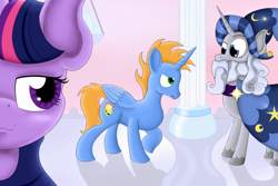 Size: 1280x853 | Tagged: safe, artist:shinhoffman, twilight sparkle, oc, oc:harmony star, alicorn, alicorn oc, canon x oc, female, male, shipping, starswirl, straight, twimony