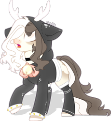 Size: 1868x2032 | Tagged: safe, artist:rerorir, oc, pony, antlers, base used, clothes, female, hoodie, mare, simple background, solo, transparent background