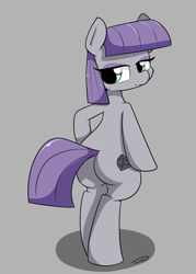 Size: 1695x2362 | Tagged: safe, artist:taurson, maud pie, earth pony, pony, bipedal, eyeshadow, female, gray, looking back, makeup, mare, plot, purple hair, purple mane, simple background, solo, straight hair, straight mane, straight tail