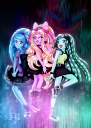 Size: 1600x2263 | Tagged: safe, artist:jotakaanimation, derpibooru import, oc, oc only, oc:aglaope, oc:piscis, oc:radne, oc:the dark stars, equestria girls