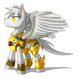 Size: 900x900 | Tagged: safe, artist:hywther, derpibooru import, oc, oc only, pegasus, pony, armor, serious, serious face