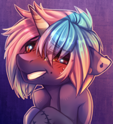 Size: 500x546 | Tagged: safe, artist:cabbage-arts, oc, oc only, pony, unicorn, blushing, eye clipping through hair, grin, horn, smiling, solo, unicorn oc