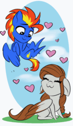 Size: 700x1200 | Tagged: safe, artist:airfly-pony, oc, oc only, oc:scarlett drop, oc:wing hurricane, pegasus, pony, animated, floppy ears, frame by frame, heart, rcf community, scarricane, shipping