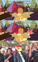 Size: 2692x4396 | Tagged: safe, edit, edited screencap, screencap, apple bloom, applejack, earth pony, pony, apple family reunion, barn, meme, roasted, supa hot fire