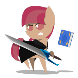 Size: 1500x1500 | Tagged: safe, artist:darksoma, oc, oc:mira star, pony, action pose, book, earth darksider, floating book, pointy ponies, pose, simple background, solo, species:darksider, sword, the darksiders, transparent background, void crystal, weapon