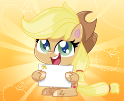 Size: 1246x1012 | Tagged: artist needed, safe, edit, applejack, earth pony, pony, my little pony: pony life, applejack's hat, cowboy hat, female, hat, mare, open mouth, pony life applejack's sign, sad, sign, smiling, solo, straw in mouth, sunburst background, template, unshorn fetlocks