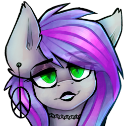 Size: 2048x2048 | Tagged: safe, artist:earthpone, oc, oc only, oc:windseeker, bat pony, pony, avatar, bust, choker, commission, ear piercing, earring, emo, eyeshadows, female, goth, jewelry, lipstick, looking at you, makeup, mare, piercing, portrait, simple background, smiling, smirk, transparent background